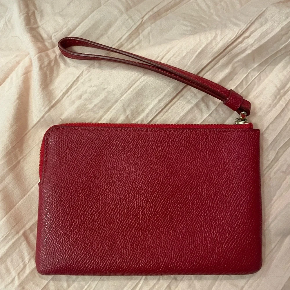 Coach Crossgrain Leather Corner Zip Wristlet Wallet 1941 Red